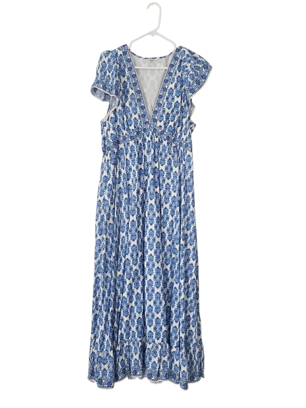 Max Studio London Blue and White  Printed V-Neck Maxi Dress Size M/L